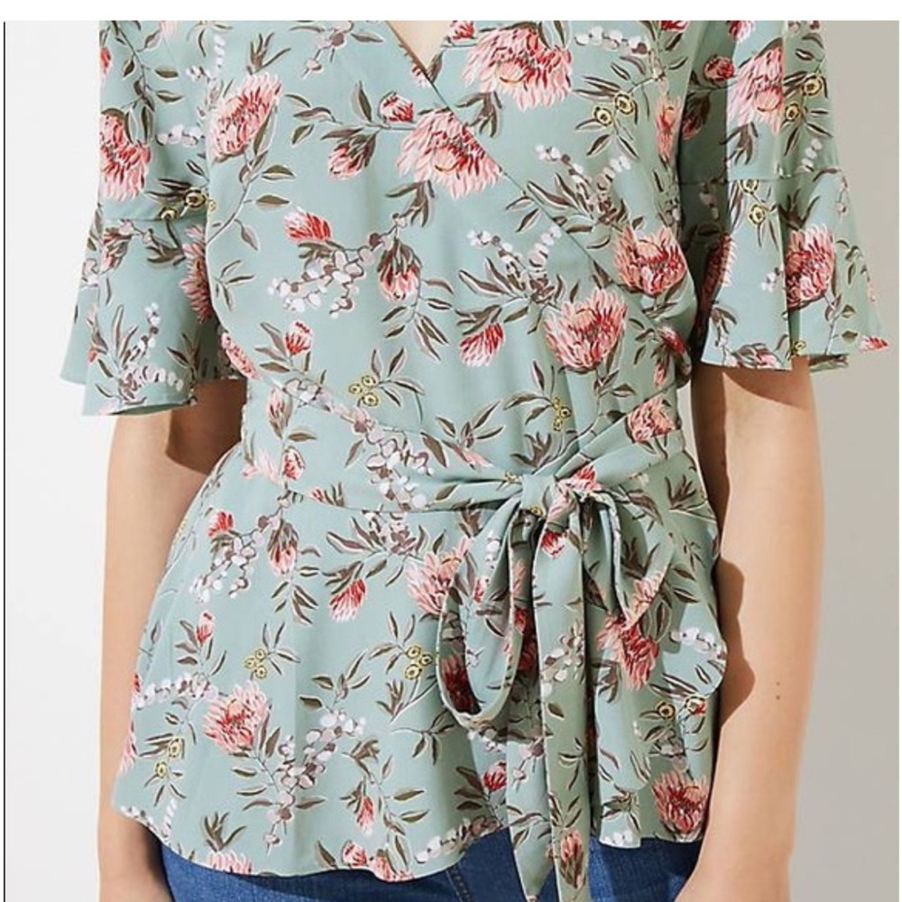 Loft size small Kimono Wrap green floral top